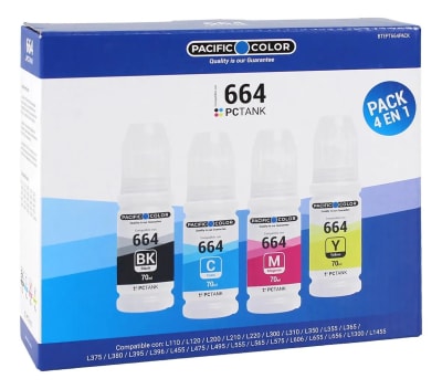 Pack X4 Botella De Tinta Alternativa Pacific T664 Compatible Epson L110/ L220 / L350 / L4551
