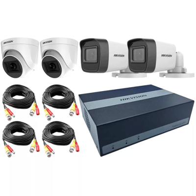 KIT DE CÁMRAS DE SEGURIDAD EDVR 4 CANALES 300SSD BULLET x2 DOMO x2 CABLE BNC x4 18MT SPLITTER X11