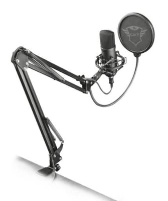 MICRÓFONO PARA STREAMING TRUST EMITA PLUS BRAZO FLEXIBLE FILTRO ANTIPOP SHOCK MOUNT GXT2521