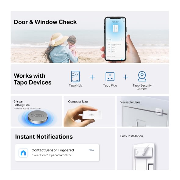 Sensor de Contacto Inteligente para Puerta y Ventana Tp-link Tapo T1102