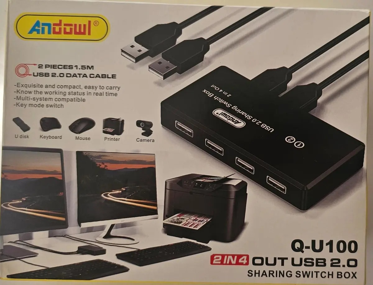 Switch Kvm Conmutador Usb 2.0 2x4 Usb 2 Usb In A 4 Usb Out3