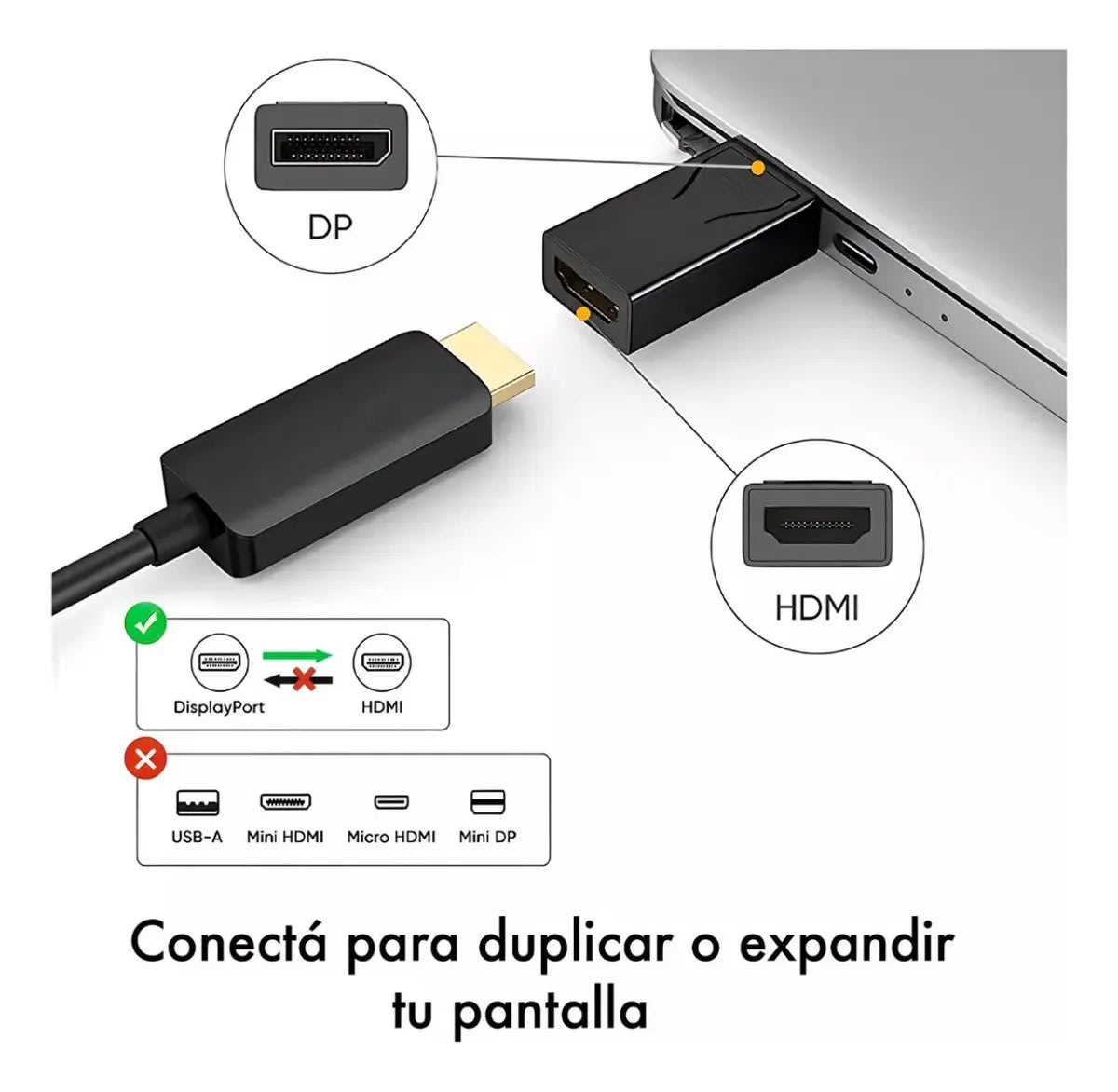 Conversor Displayport Macho A Hdmi Hembra 4k Full Hd2