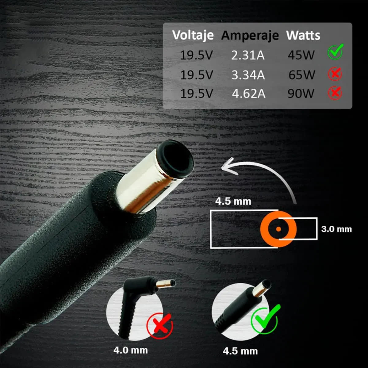 Cargador Alternativo Notebook Dell 19.5V 2.31A Conector 4.5* 3.0Mm Punta Aguja2