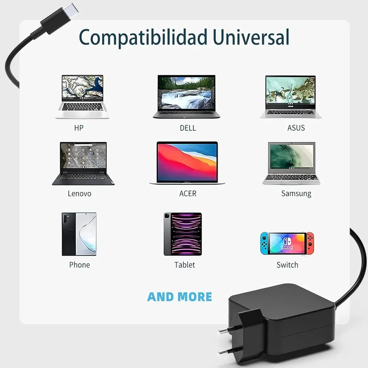 Cargador Alternativo Notebook Tipo-C Compatible Asus 20V 3.25A 65W Max4