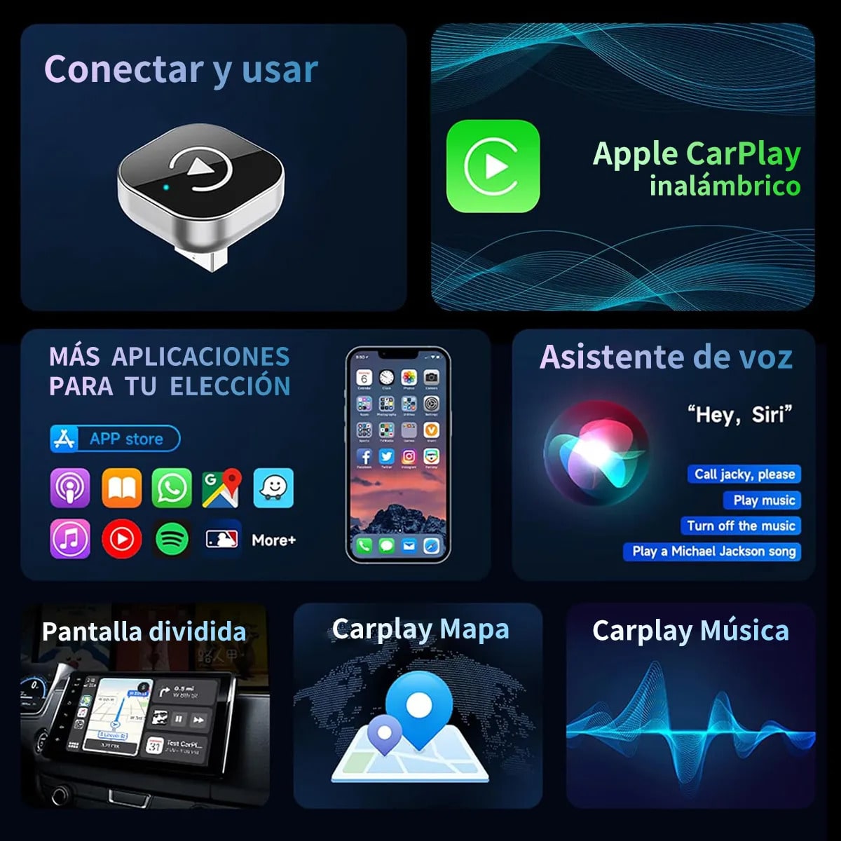 Adaptador Carplay Bluetooth Sin Boton Compatible Auto Android4