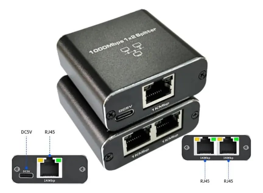 Divisor Ethernet 1 a 2 Gigabit Expansor de Red de 1000 Mbps Conmutador de red6