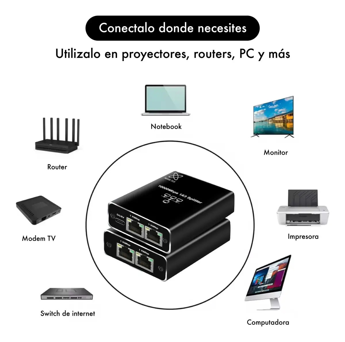 Divisor Ethernet 1 a 3 Gigabit Expansor de Red de 1000 Mbps Conmutador de red5