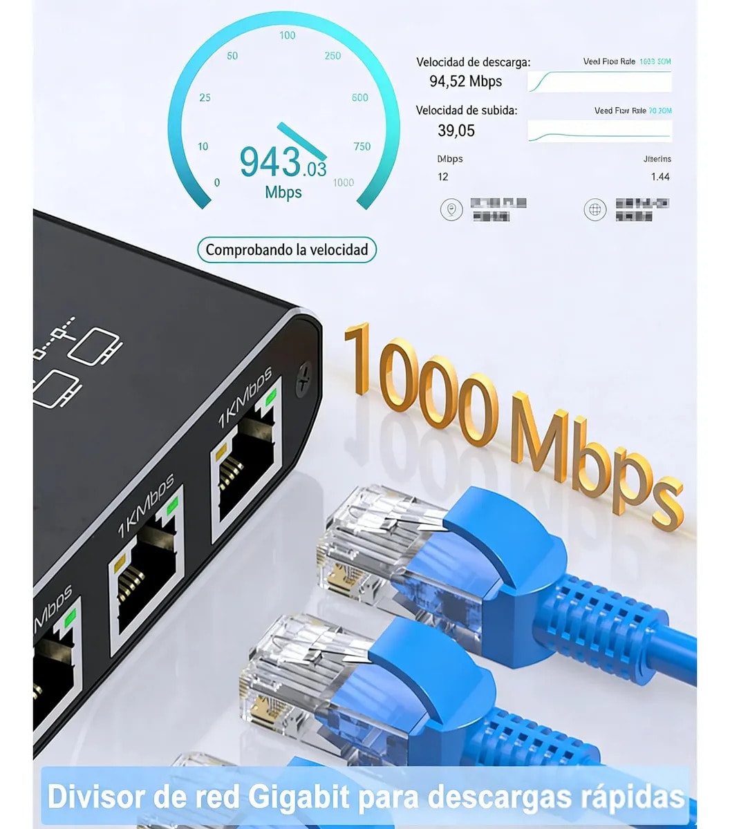 Divisor Ethernet 1 a 4 Gigabit Expansor de Red de 1000 Mbps Conmutador de red,5