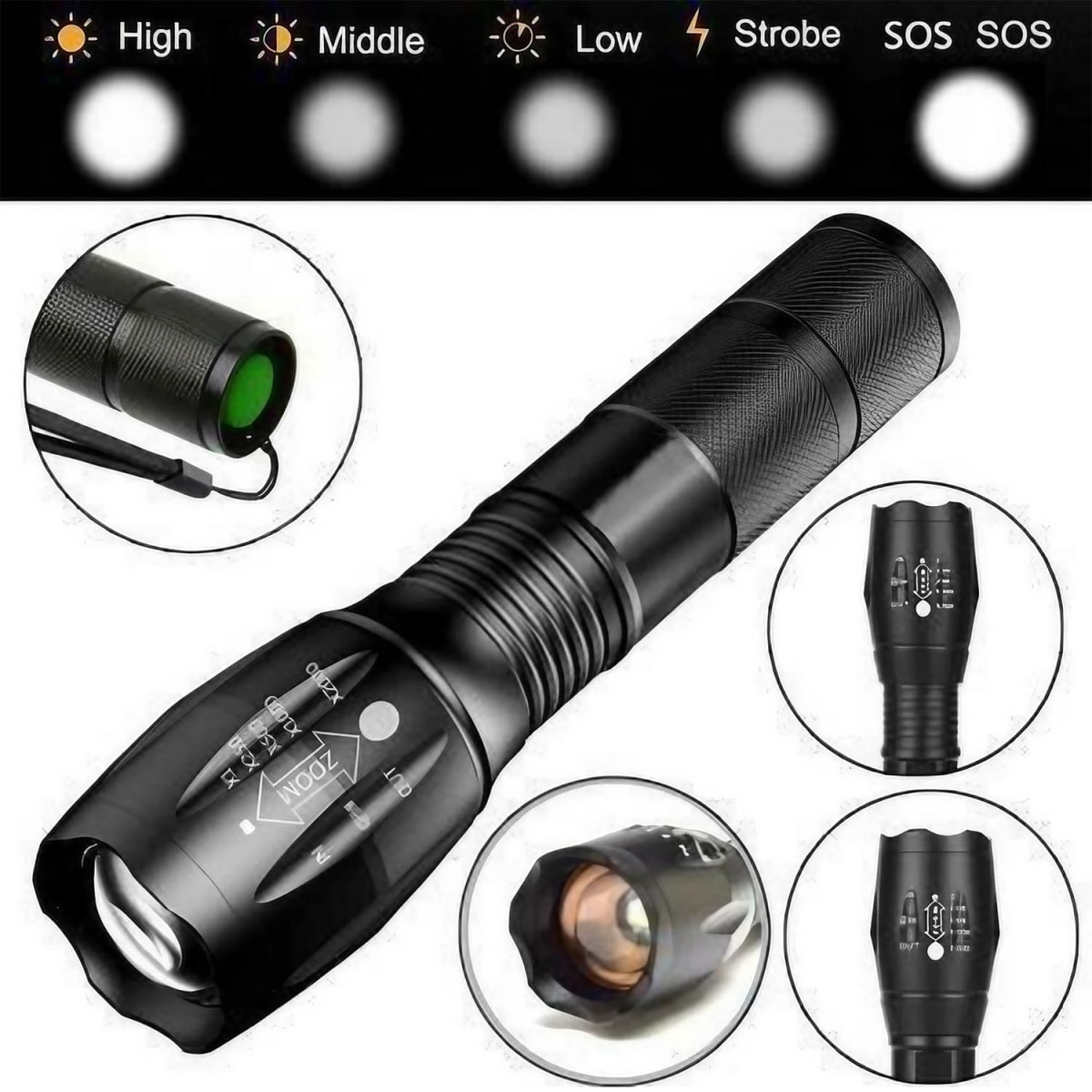 Linterna Led Con Zoom 1200 Mah Pila Recargable 18650 Con estuche2
