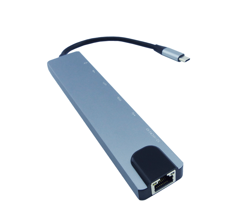 HUB TIPO-C 8 EN 1 RJ-45 SD/TF HDMI 2xUSB 3.0 2xUSB-C2