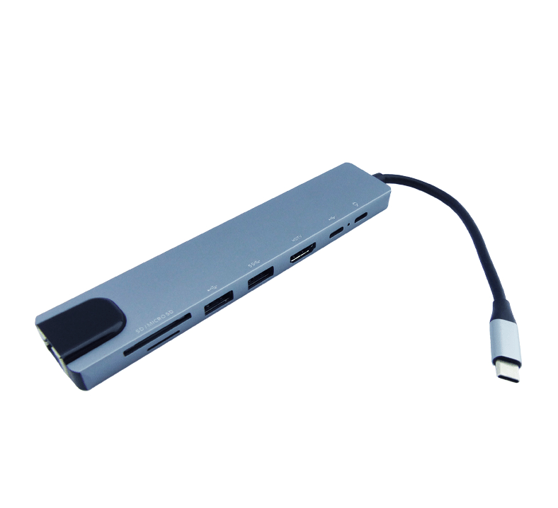 HUB TIPO-C 8 EN 1 RJ-45 SD/TF HDMI 2xUSB 3.0 2xUSB-C 0
