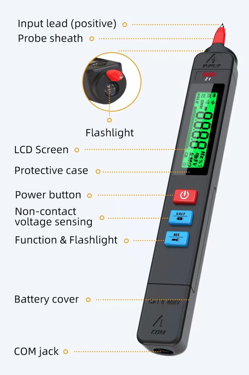 Multimetro Digital Probador de Voltaje Boligrafo Inalámbrico 0 a 500v2