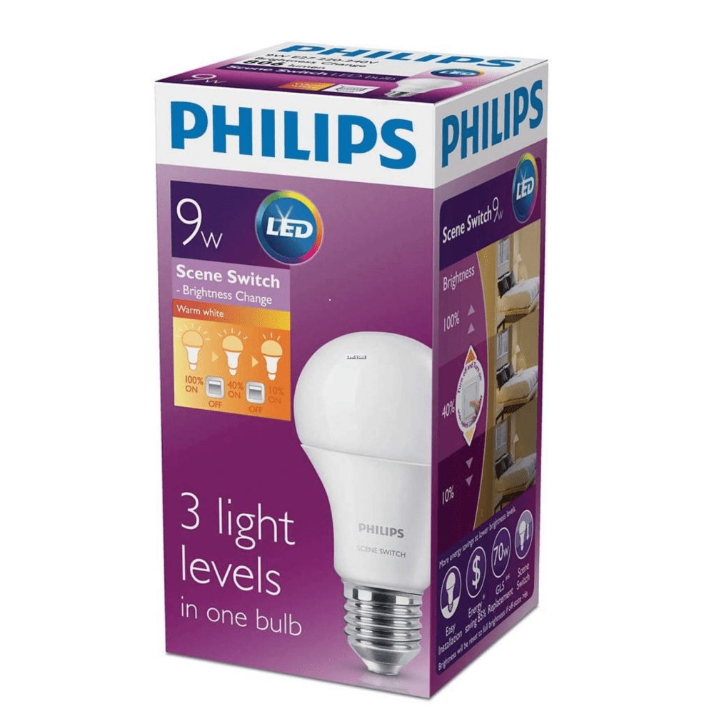 Pack 4 Ampolletas Led Sceneswitch Philips, Luz Fria 3 Ambientes 9w5