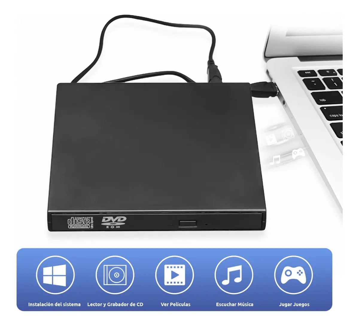 Lector Y Grabador De Dvd Externo Usb 2.0 QC Pass2