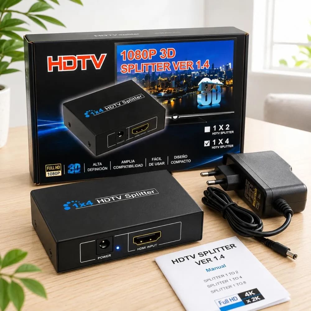Splitter Hdmi Fhd 1080P 1X4 Metálico Activo Con Cargador2