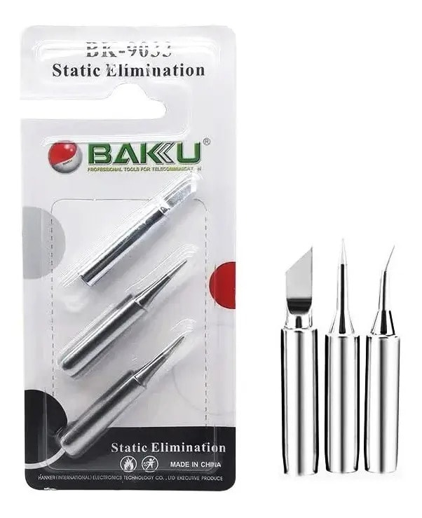 Kit 3 Puntas Soldadura Cautín Baku BK-9033 Acero Inoxidable Compatible Estación 0