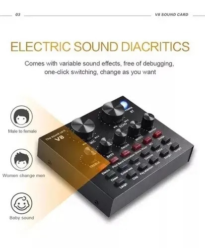 Placa Consola De Sonido Audio Efectos Grabación Streaming V8 Vt-power Usb Microfono Miniplug2