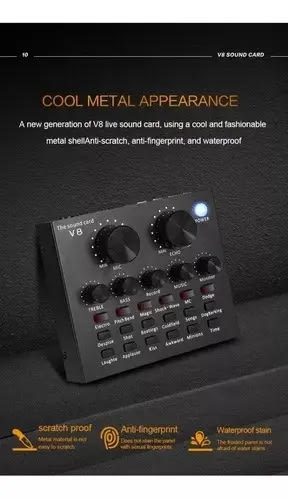 Placa Consola De Sonido Audio Efectos Grabación Streaming V8 Vt-power Usb Microfono Miniplug5