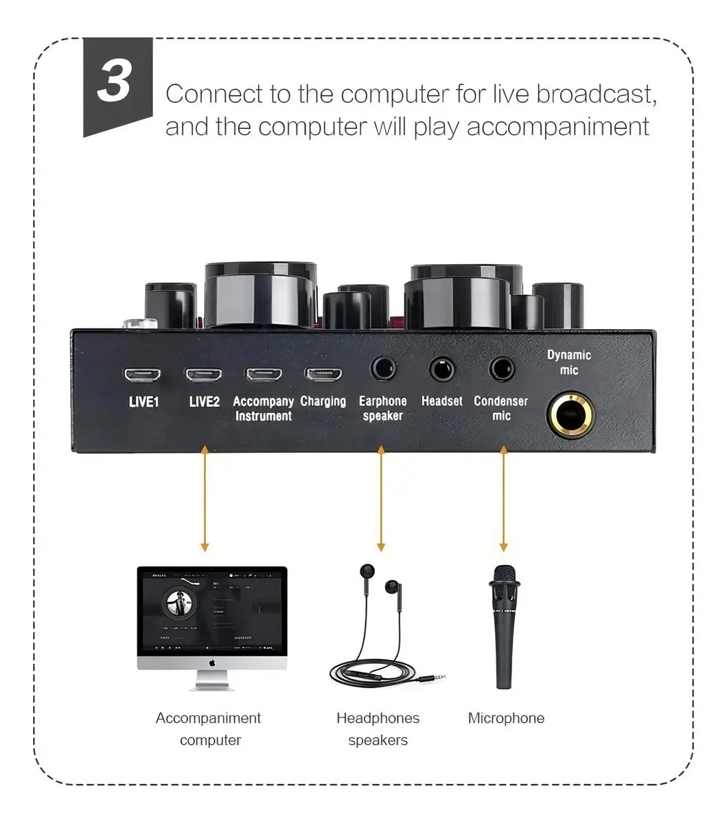 Placa Consola De Sonido Audio Efectos Grabación Streaming V8 Vt-power Usb Microfono Miniplug7