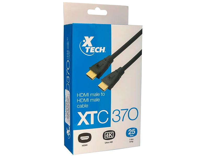 CABLE  HDMI MACHO A HDMI MACHO XTECH XTC-370 RESOLUCIÓN HASTA 3840X2160P, 7.6MTS2