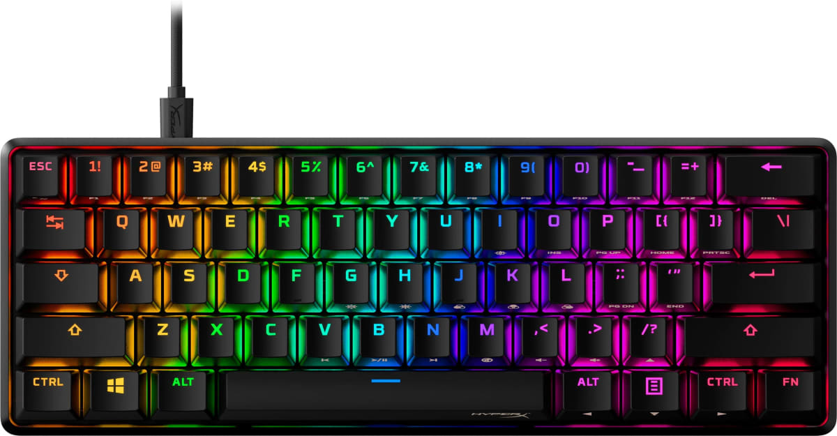TECLADO GAMER HYPERX ALLOY ORIGINS 60% MECÁNICO SWITCHES RED RGB PBT INGLÉS USB-C 0