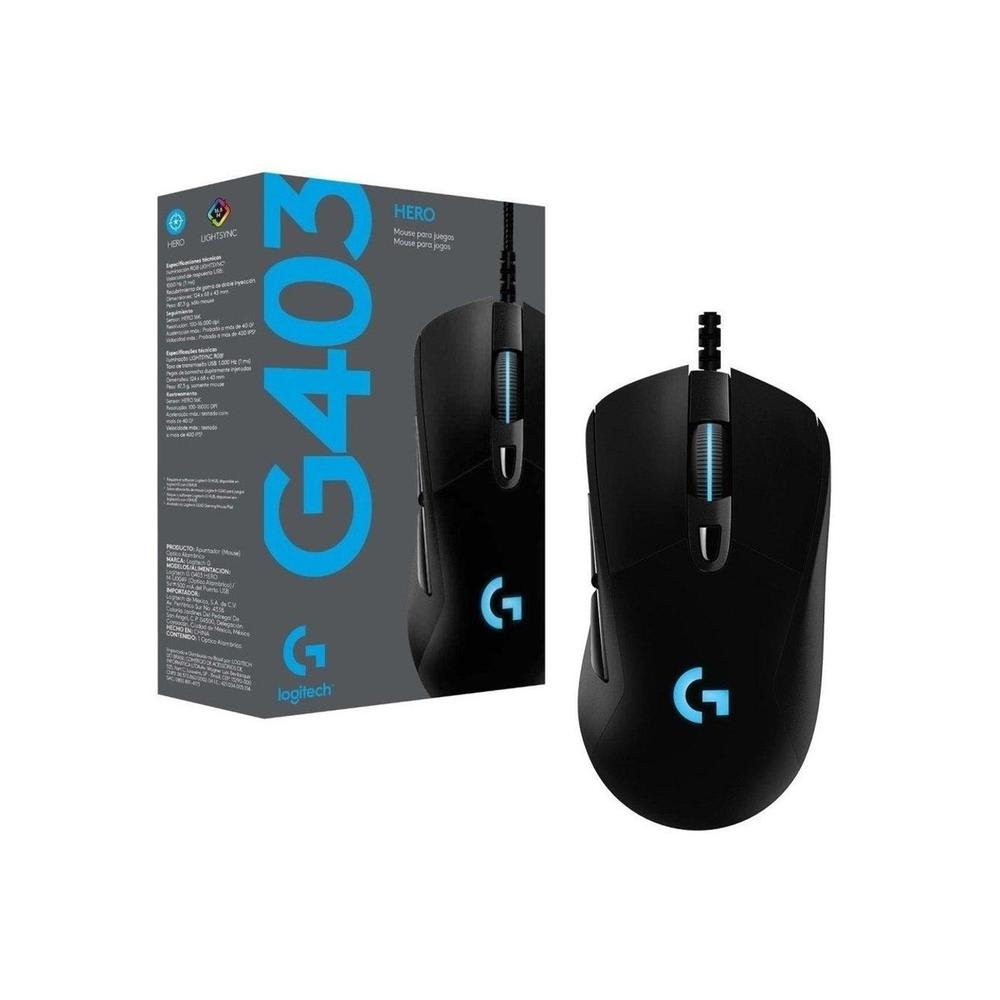 MOUSE GAMER LOGITECH G403 HERO 16.000 DPI SENSOR HERO 16K RGB LIGHTSYNC C/CABLE 910-0056312