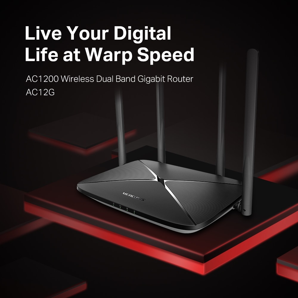 Router Mercusys AC12G AC1200 de Doble Banda 4 Antenas 867mbps4