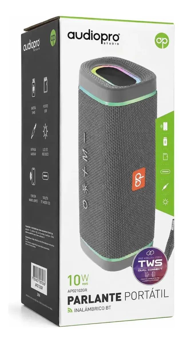 Parlante Portátil Bluetooth Audio Pro 10W Bt, Fm, Usb, Tf Gris2