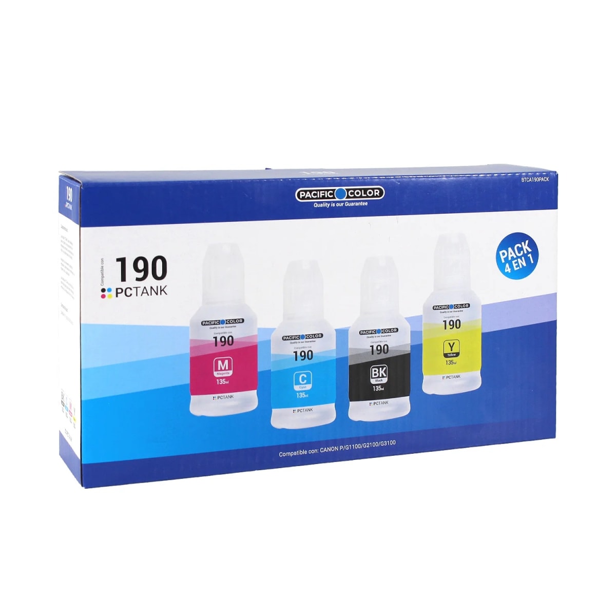 Pack X4 Tintas Alternativas Pacific  Compatible Canon G1100 / G2100 / G3100 GI-190 0