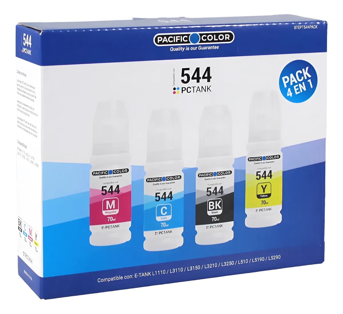 Pack X4 Botella De Tinta Alternativa Pacific T544 Compatible Epson L3110/ L3150 / L3210 / L3250 0