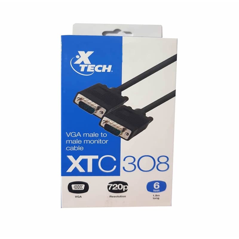CABLE VGA MACHO A VGA MACHO XTECH XTC-308 30 AWG, RESOLUCIÓN 720P, 1,8MTS 2