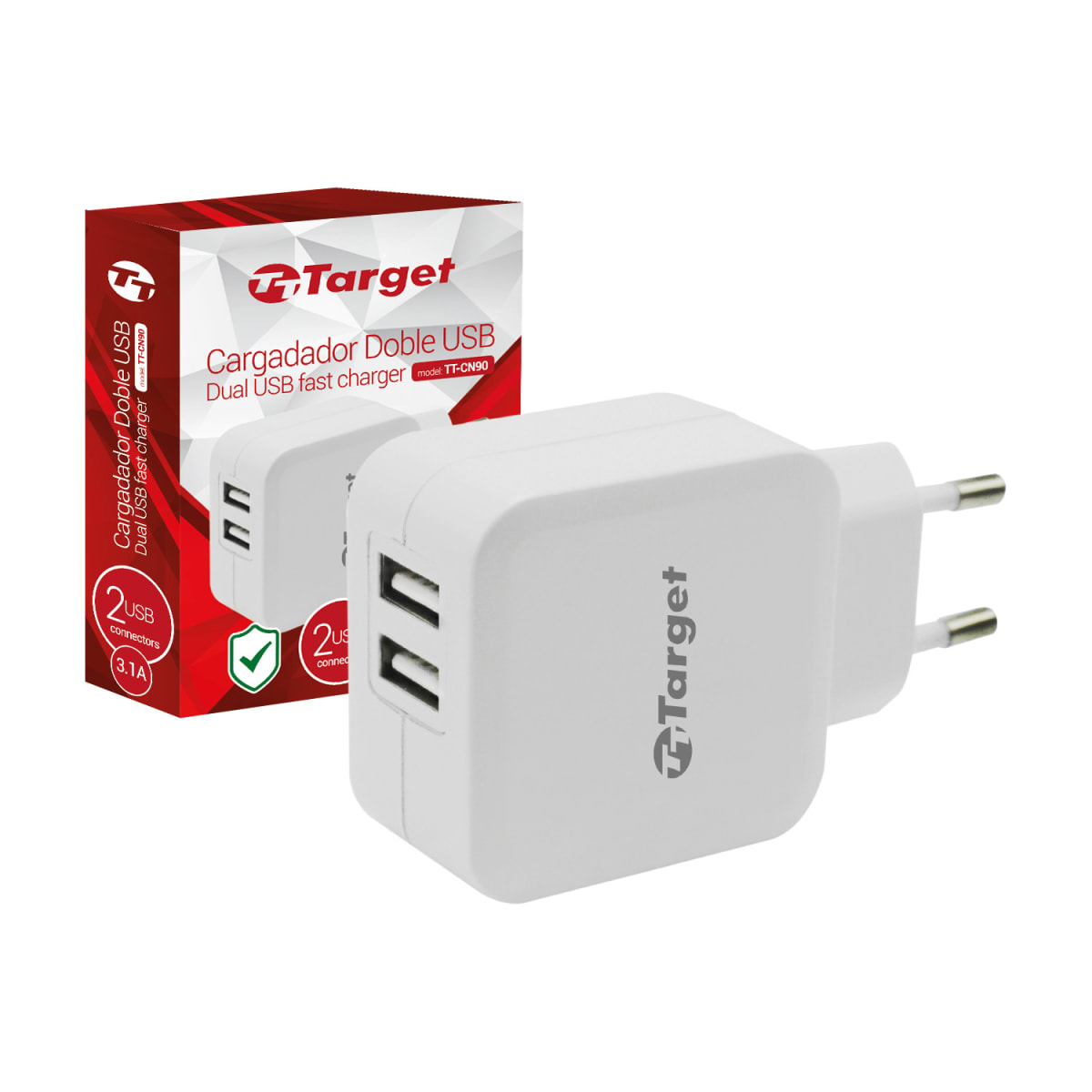 CARGADOR DE MURO TARGET TT-CN90 DOBLE PUERTO USB 3.1A2