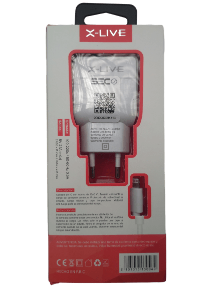 CARGADOR IPHONE LIGHTNING DOBLE PUERTO USB 2.1A X-LIVE 0