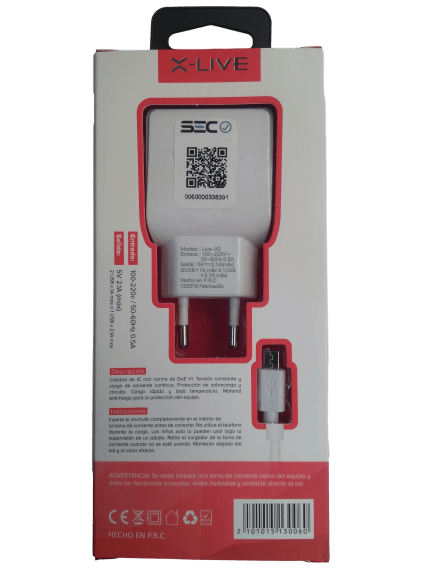 CARGADOR MICRO USB DOBLE PUERTO USB 2.1A X-LIVE 0