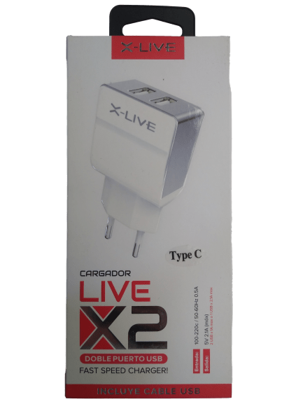 CARGADOR TIPO-C DOBLE PUERTO USB 2.1A X-LIVE2