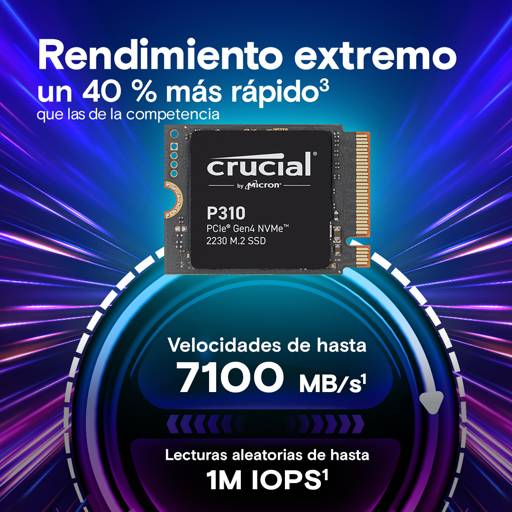 Unidad Ssd Crucial P310 1Tb M.2 2230 Pci-E 4.0 X4 7100Mb/S Lec 6000Mb/S2