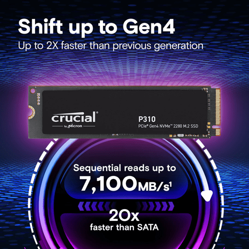 Unidad Ssd Crucial P310 1Tb M.2 2280 Nvme Pcie 4.0 X4 Lec 7100 Mb/S Esc 6000Mb/S2
