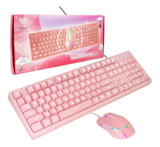 Kit Teclado Gamer G25 + Mouse Onikuma Cw905 Rosado2