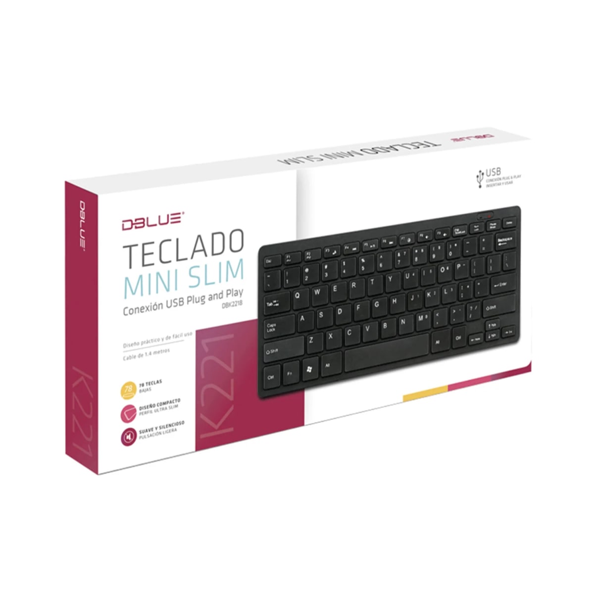 Teclado Usb Mini Ultra Delgado Dblue 78 Teclas Slim Silencioso Dbk2218 Negro3