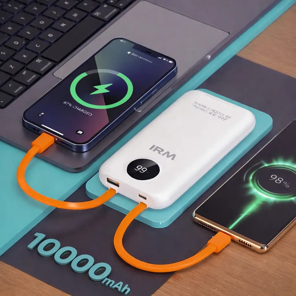 Powerbank Irm 10000Mah Blanco Cargador Portátil Usb Doble Salida 22.5w Carga Rápida3