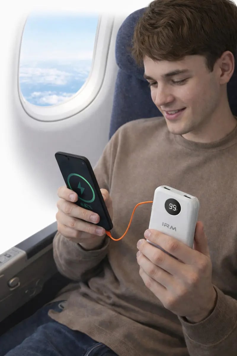 Powerbank Irm 10000Mah Blanco Cargador Portátil Usb Doble Salida 22.5w Carga Rápida4