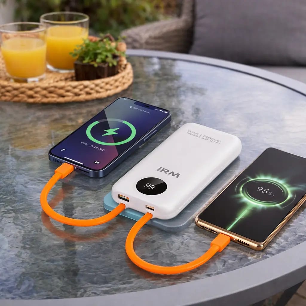 Powerbank Irm 10000Mah Blanco Cargador Portátil Usb Doble Salida 22.5w Carga Rápida6
