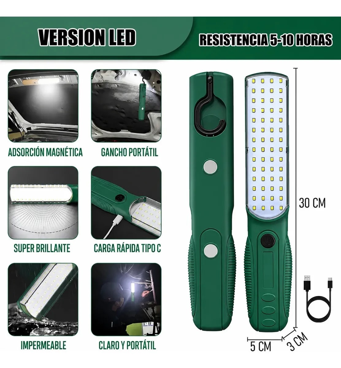 Lámpara De Emergencia Led Con Gancho Y Magnética Trabajo Irm-126052