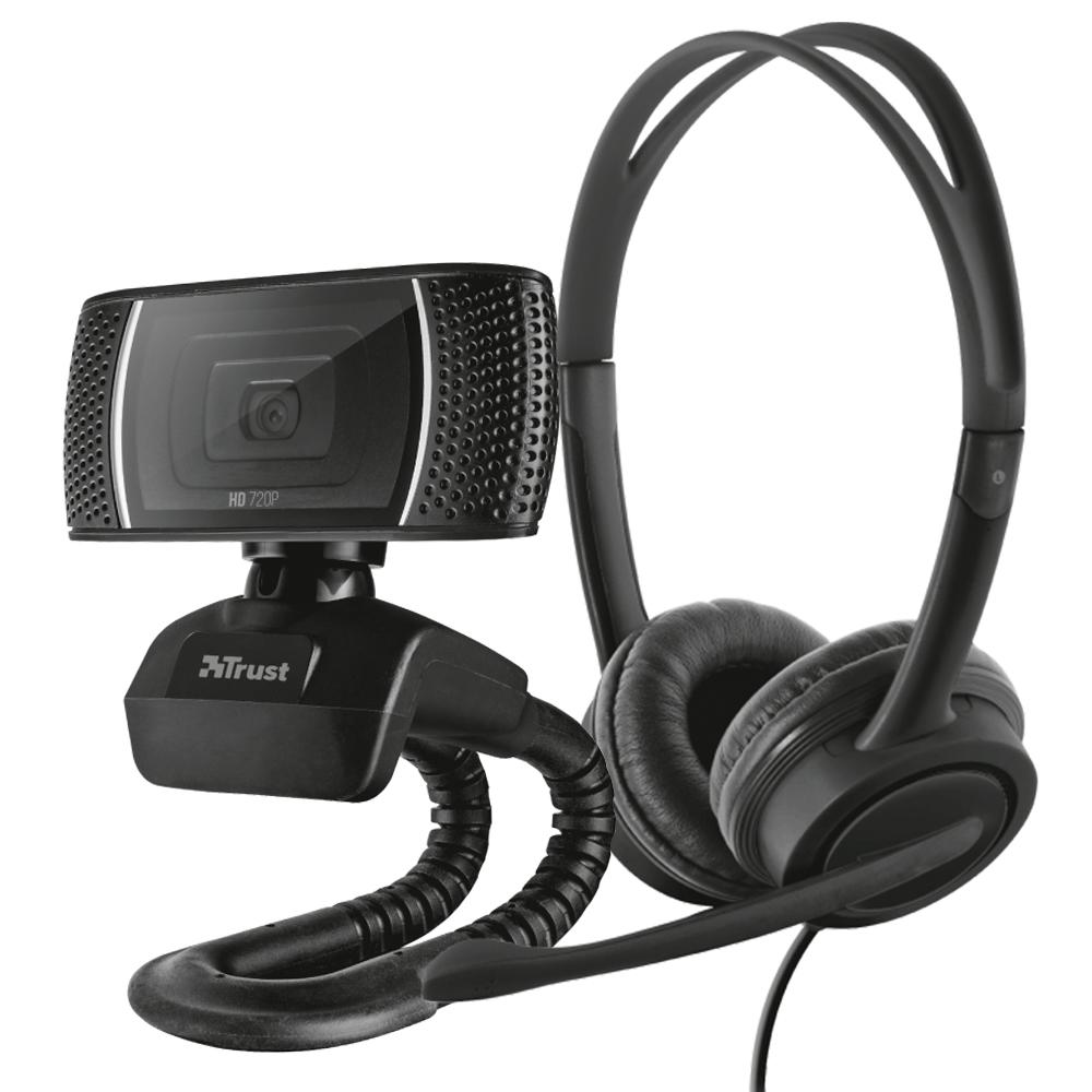 KIT HOME OFFICE 2 EN 1 TRUST DOBA AUDIFONOS + CÁMARA WEB 24036 0