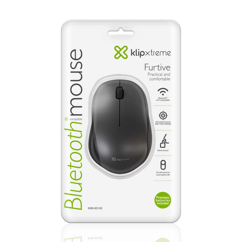 MOUSE BLUETOOTH KLIP XTREME FURTIVE BT 5.0 3 BOTONES 1600 DPI GRIS2