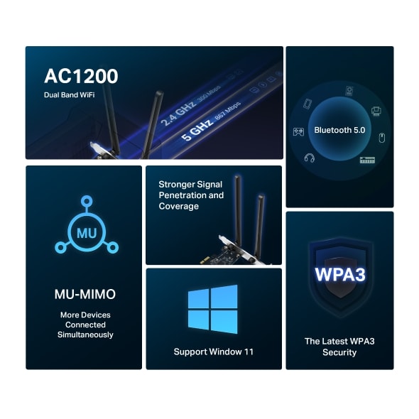 Adaptador Red Pcie Mercusys Ac1200 1200mbps Wifi Bluetooth 5.0 Ma30E Banda Dual6