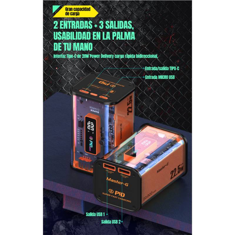 POWER BANK CARGADOR PORTÁTIL MASTER G UCP20000T 20000mah 22.5w3