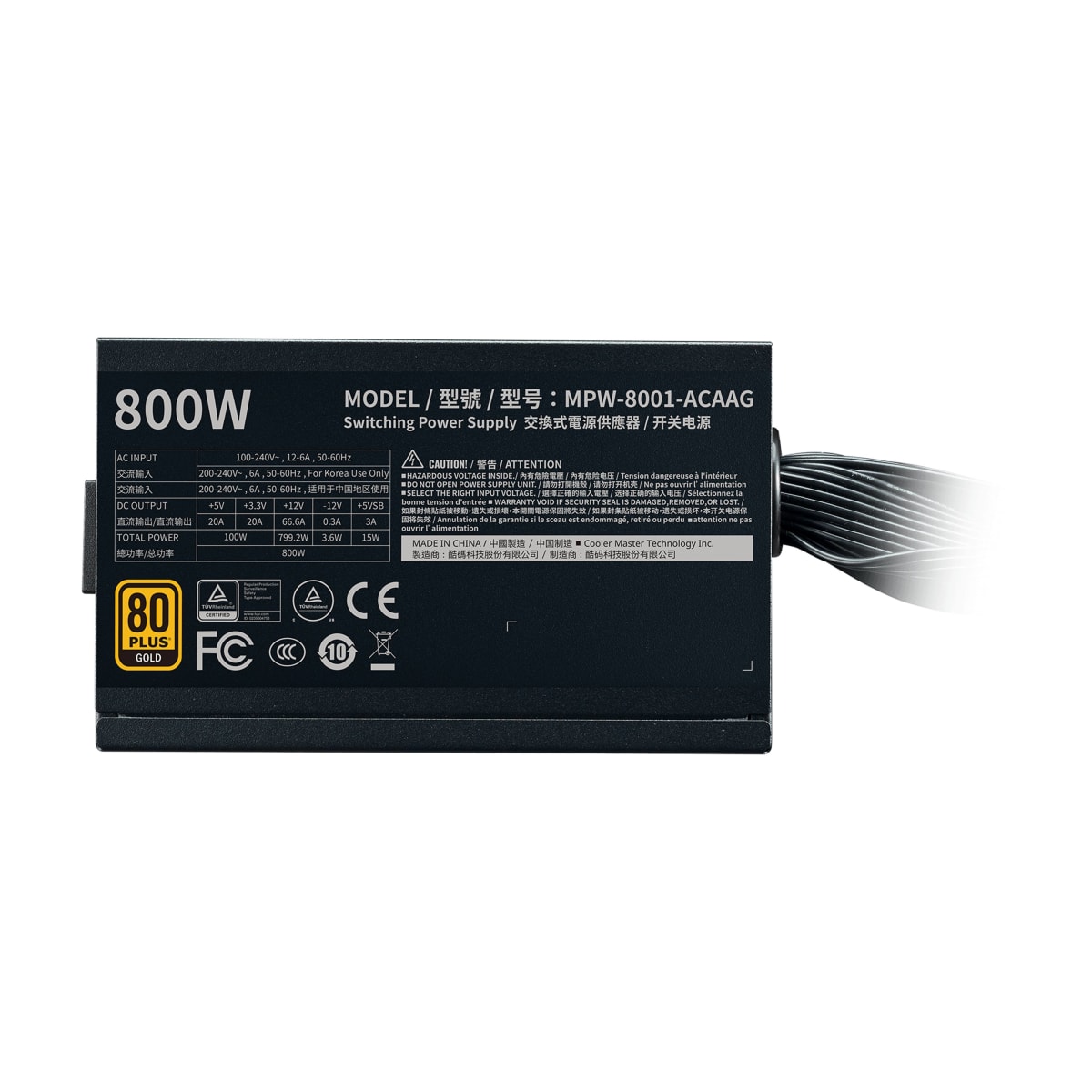 FUENTE DE PODER COOLER MASTER 800W 80 PLUS GOLD 24-PIN ATX3