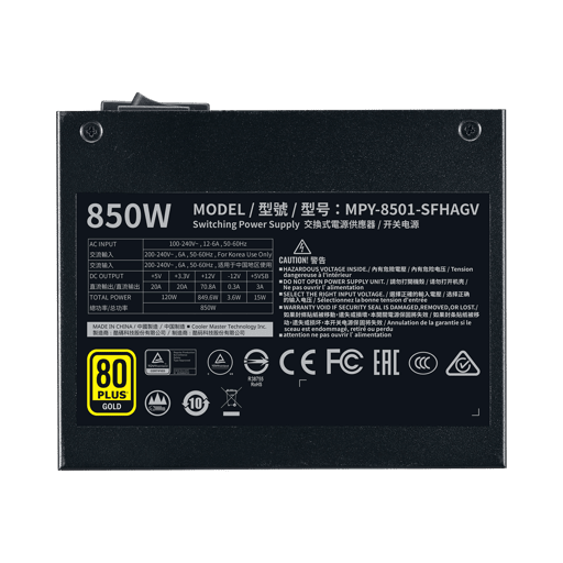 Fuente de Poder Cooler Master V850 SFX Gold, Full Modular, Certificada 80+ Plus Gold5