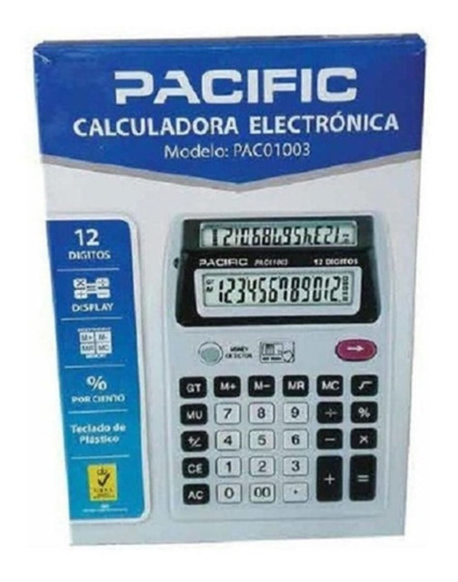 CALCULADORA ELECTRÓNICA DETECTOR DE BILLETES PANTALLA DOBLE 12 DIGITOS PAC010032